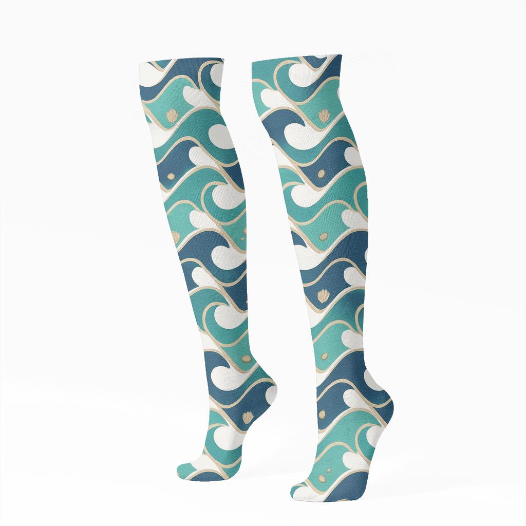 Tidal Chevron Wave Grid comfortable cotton knee-high socks