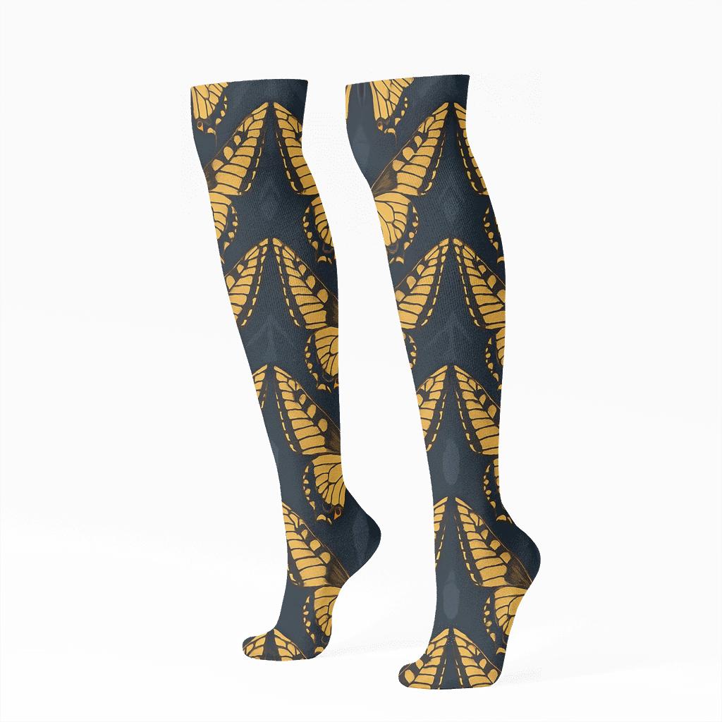 Swallowtail Wing Chevron On Navy Background premium sports knee-high socks