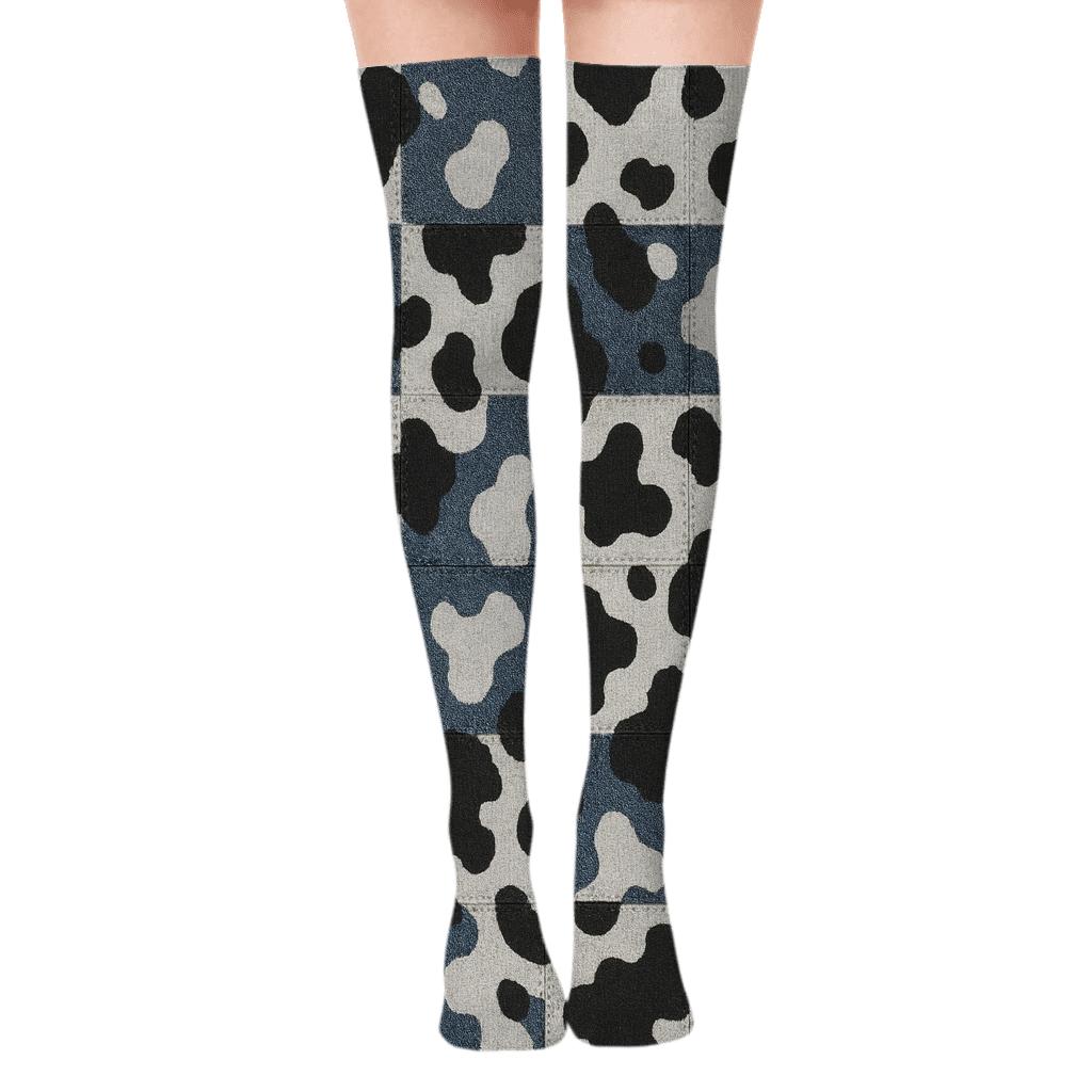 Denim Patchwork Spot Overlay custom over-the-knee socks
