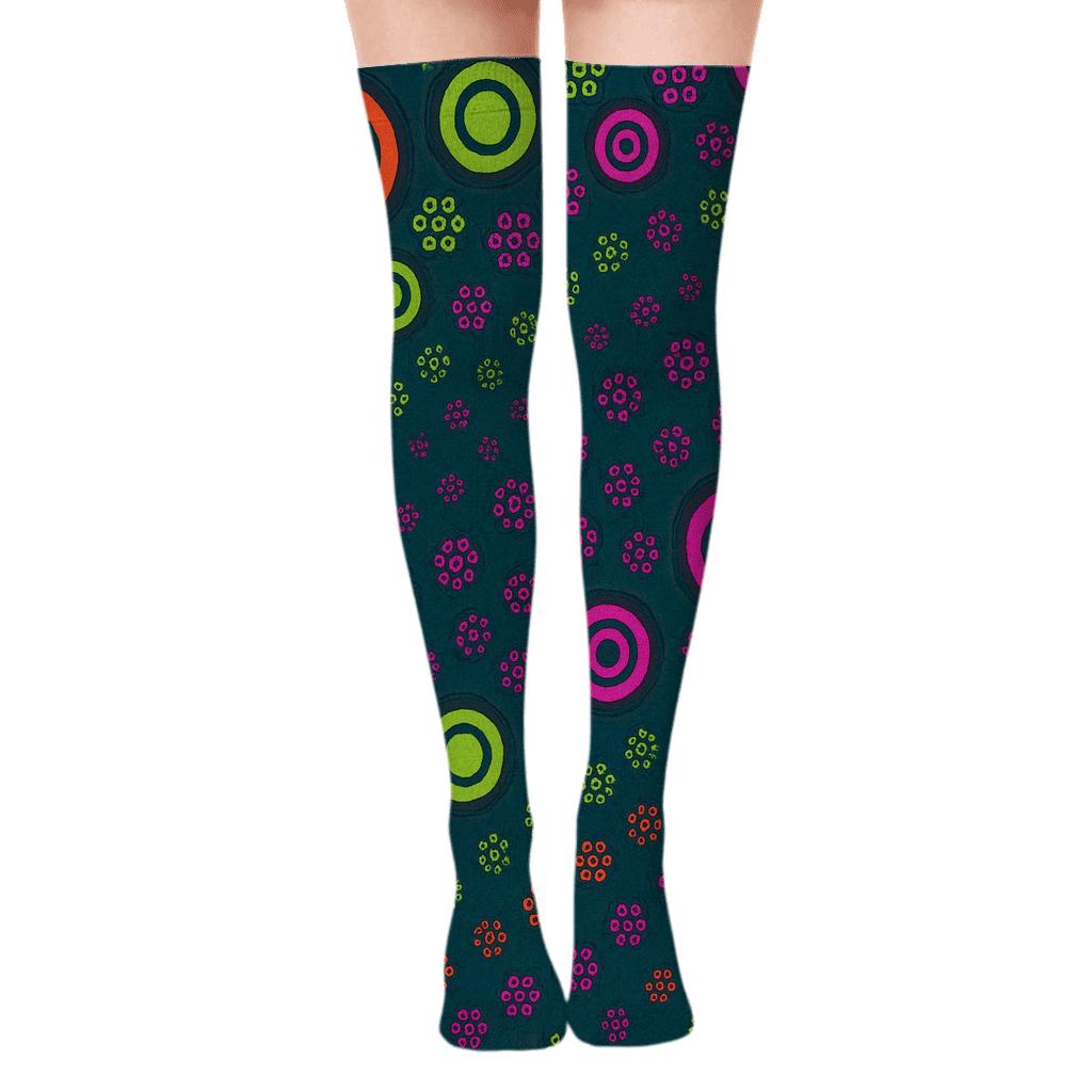 Neon Spot Wave On Dark Teal Background custom over-the-knee socks