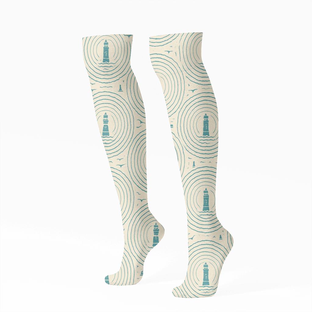 Vintage Lighthouse Radial Waves personalized knee-high socks