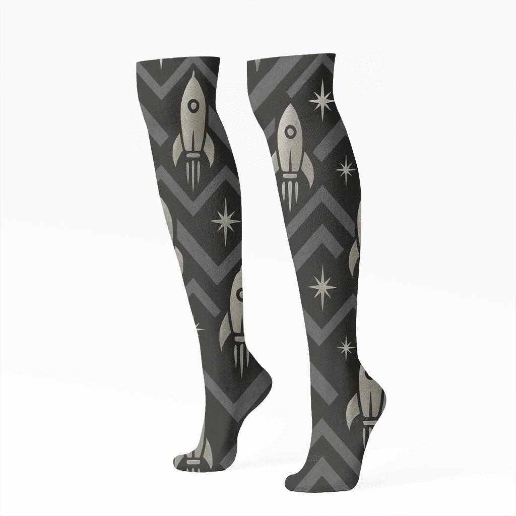 Retro Rocket Chevron Grid stylish athletic knee-high socks