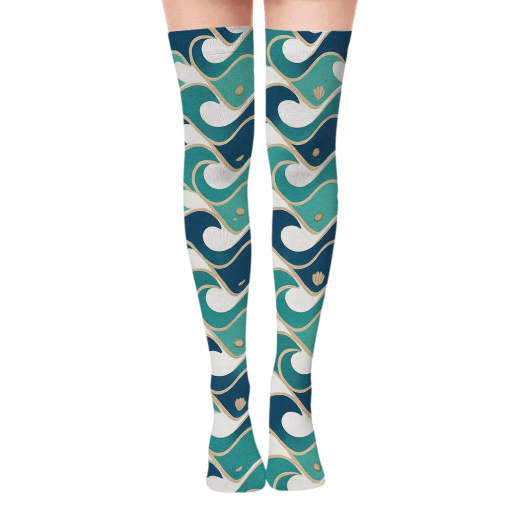 Tidal Chevron Wave Grid custom over-the-knee socks