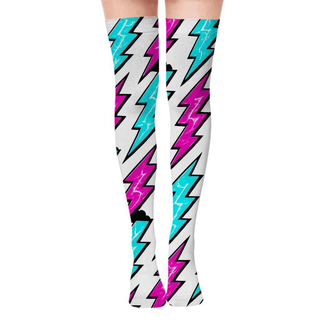 Neon Zigzag Bands premium cozy over-the-knee socks