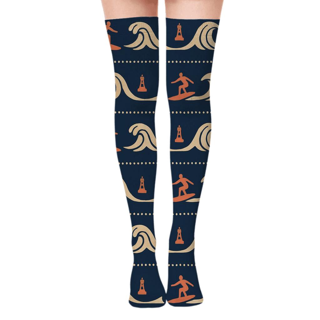 Surfboard Stripe Panorama soft everyday over-the-knee socks