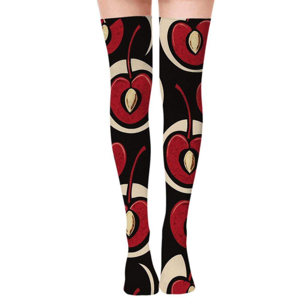 Minimalist Single Cherry Spotlight On Black soft everyday over-the-knee socks