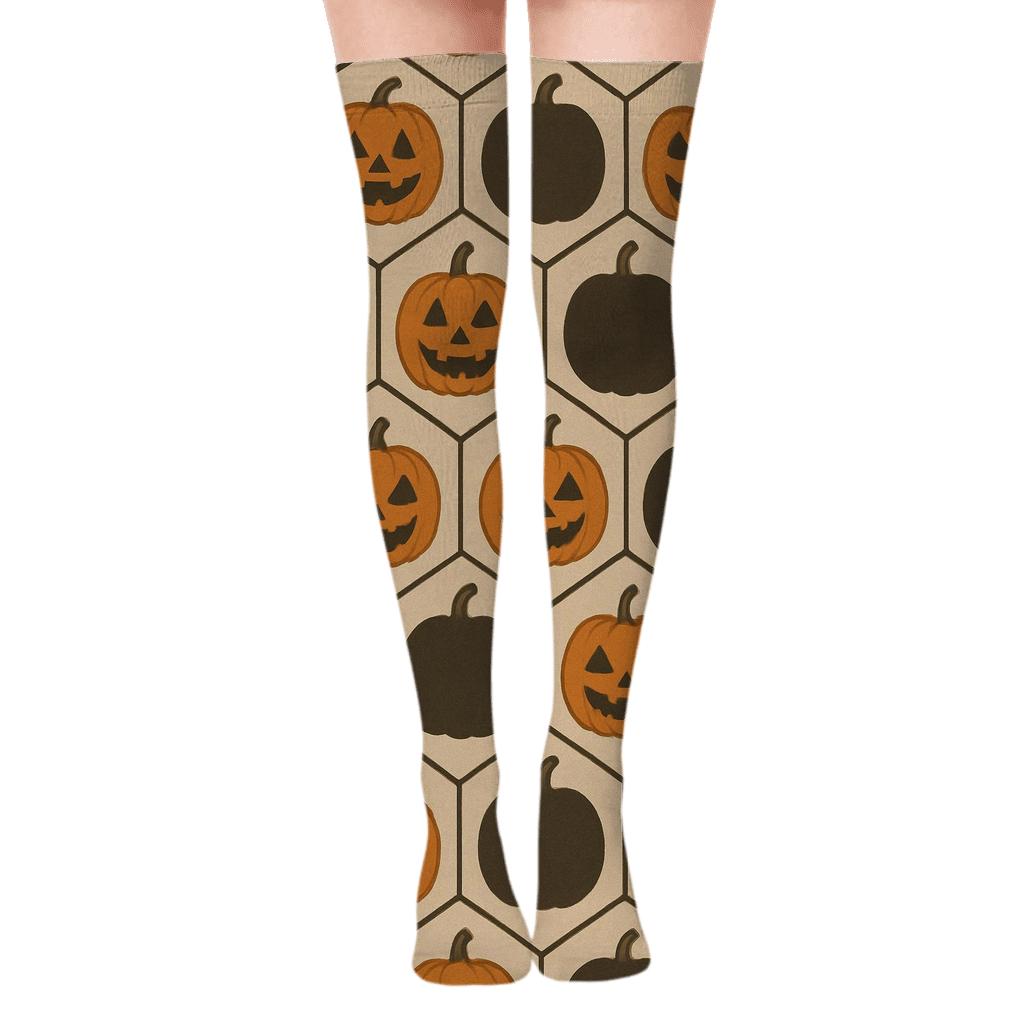 Pumpkin Hex Tile Mosaic On Proper Neutral Background personalized over-the-knee socks