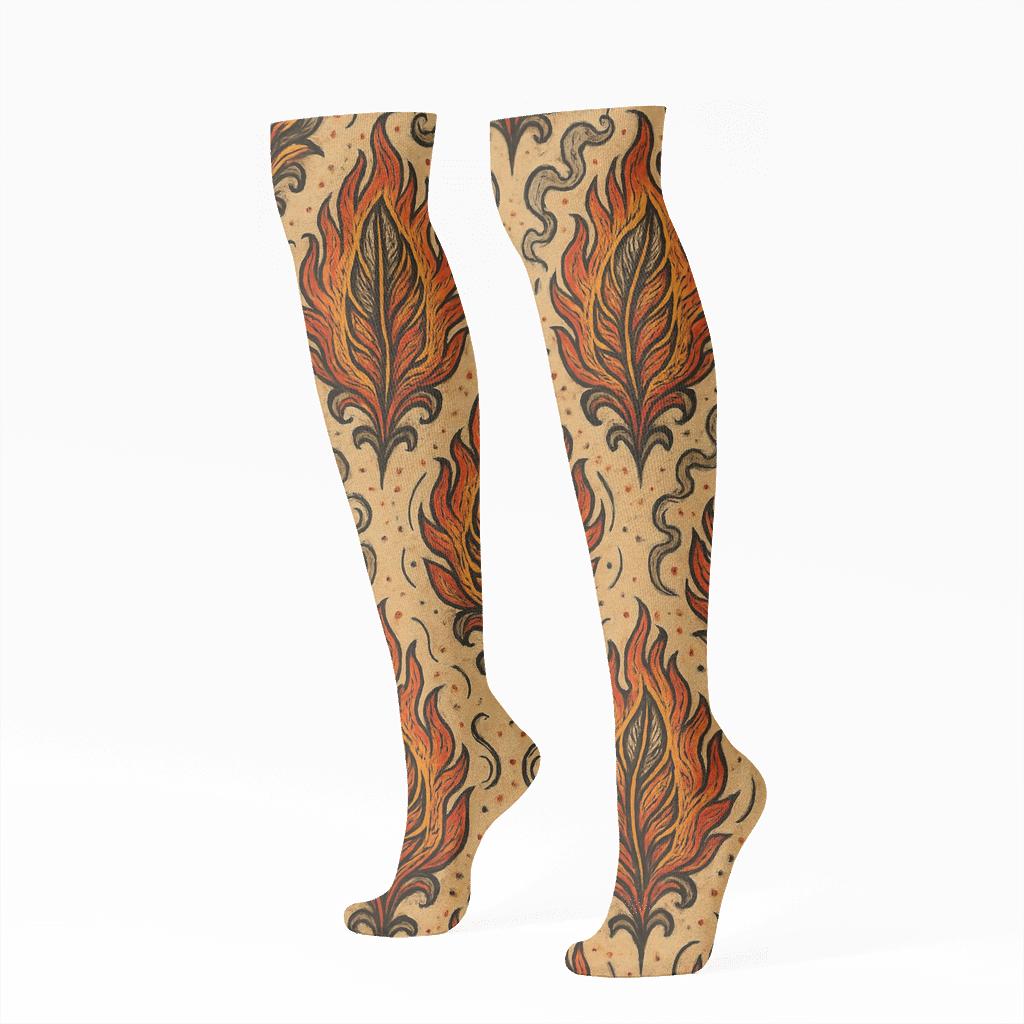 Phoenix Feather Flame Lattice personalized knee-high socks