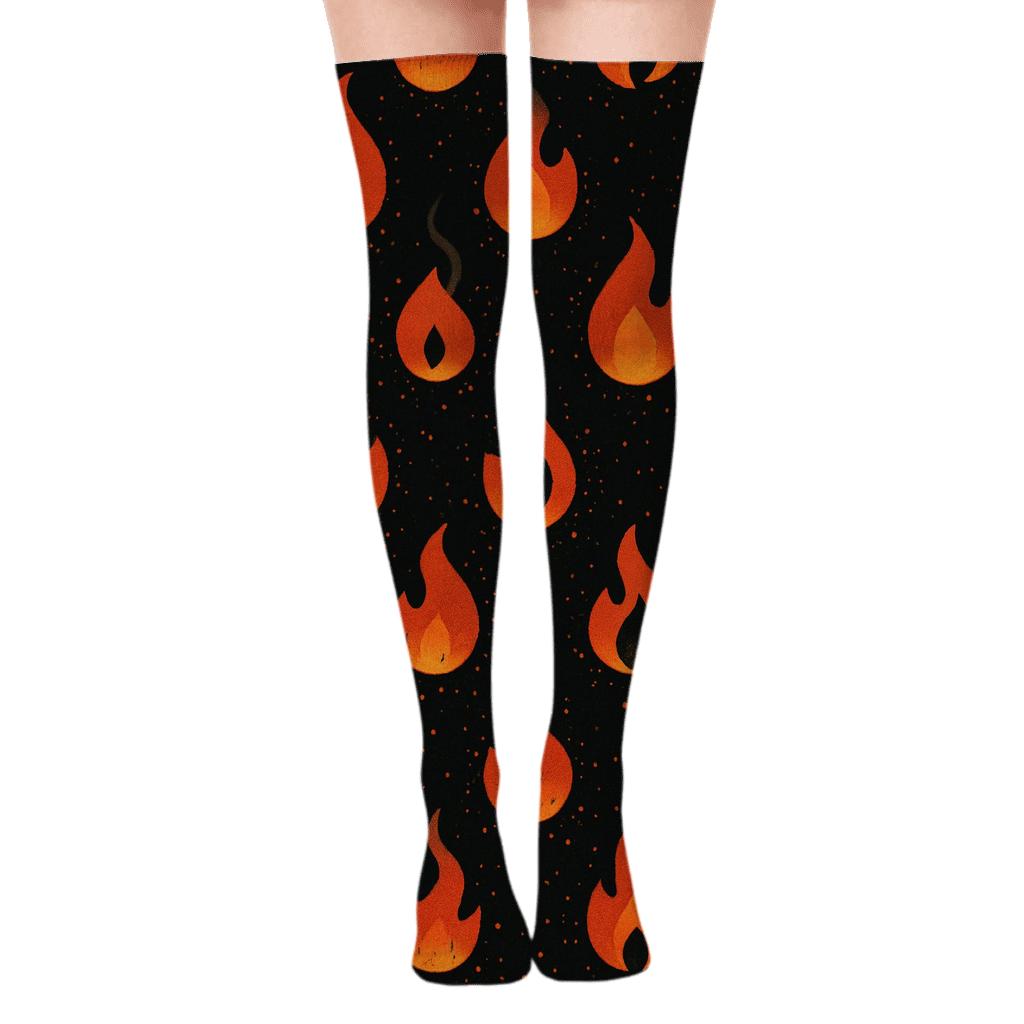 Ember Grid On Black Field comfortable cotton over-the-knee socks