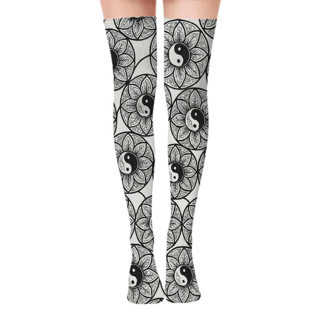 Monochrome Mandala Duality soft everyday over-the-knee socks