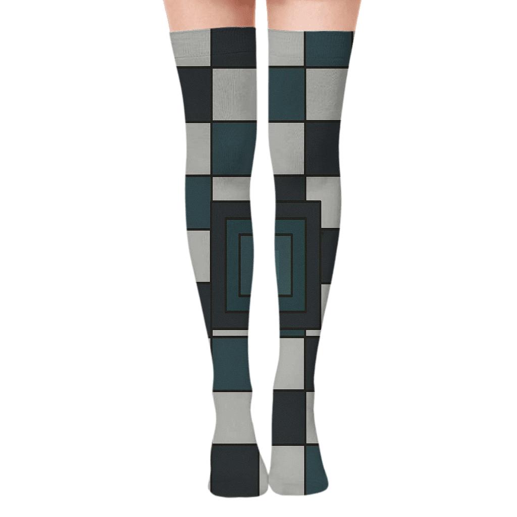 Large Block Spotlight Check With Tonal Gradient Fill custom over-the-knee socks