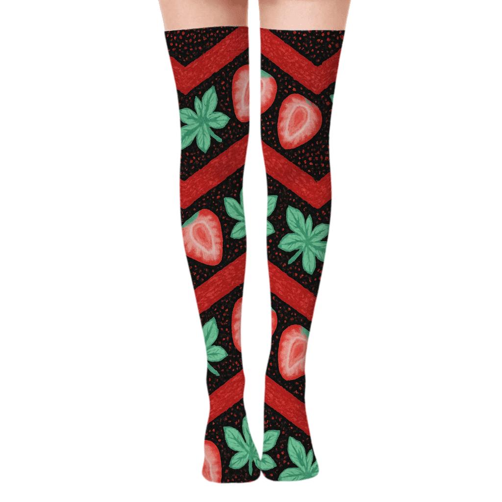 Seed Scatter Chevron On Black Background soft everyday over-the-knee socks