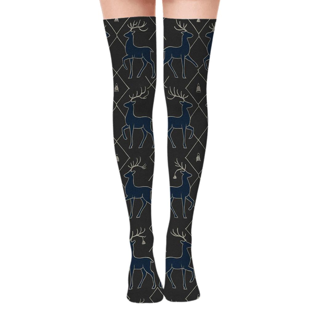 Xmas Reindeer Silhouette Lattice personalized over-the-knee socks