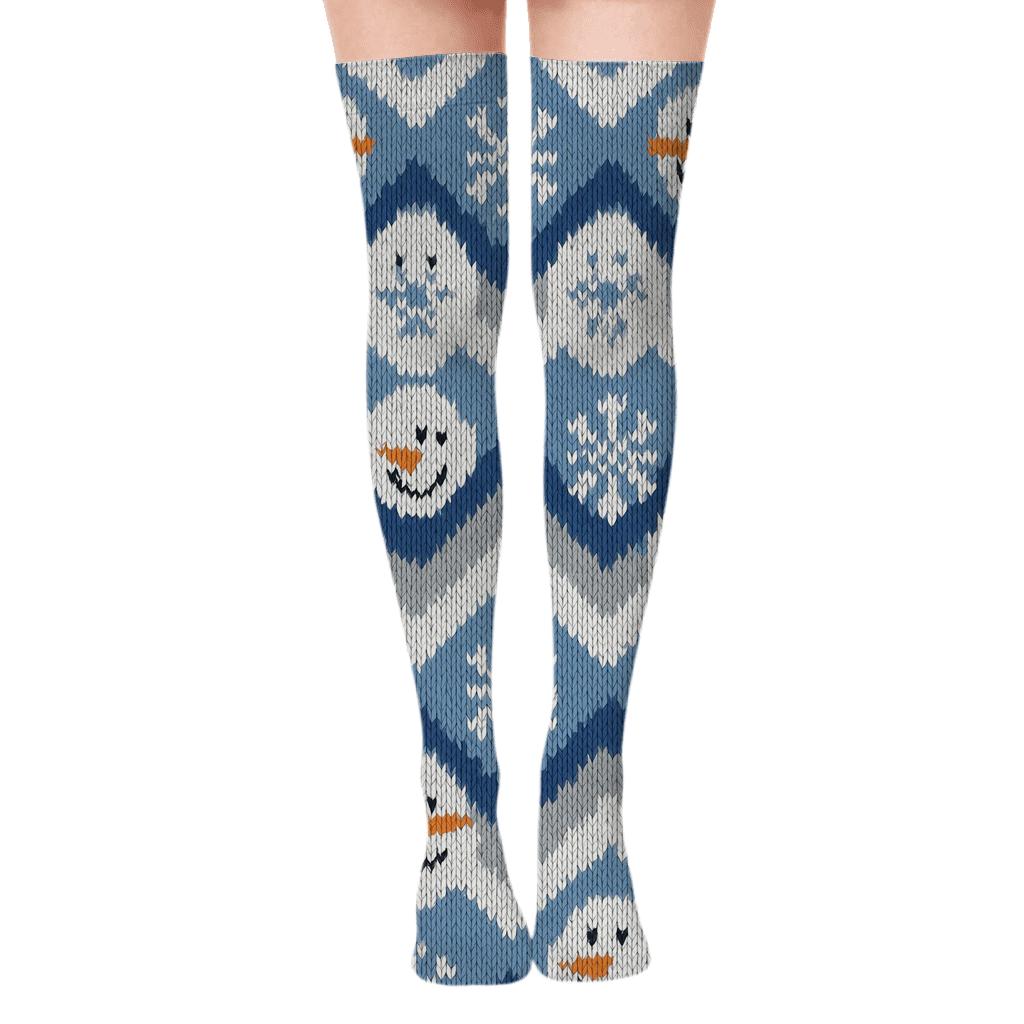 Snowman Chevron Holiday Pattern comfortable cotton over-the-knee socks