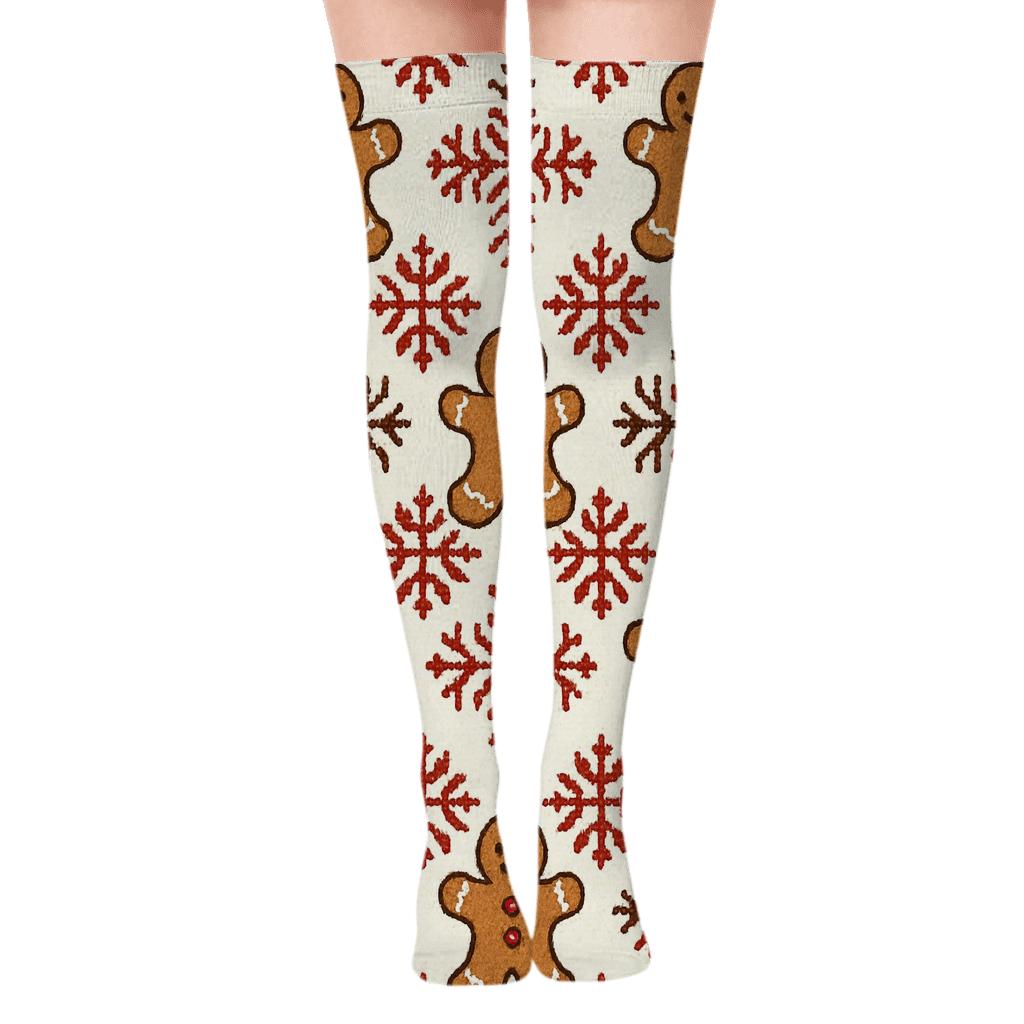 Gingerbread Man Alternating Row Xmas premium cozy over-the-knee socks