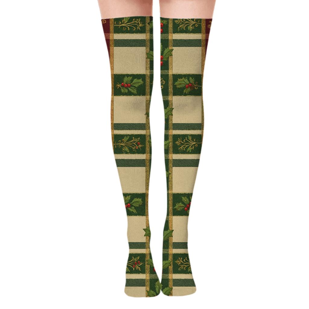 Holiday Ornament Plaid Christmas comfortable cotton over-the-knee socks