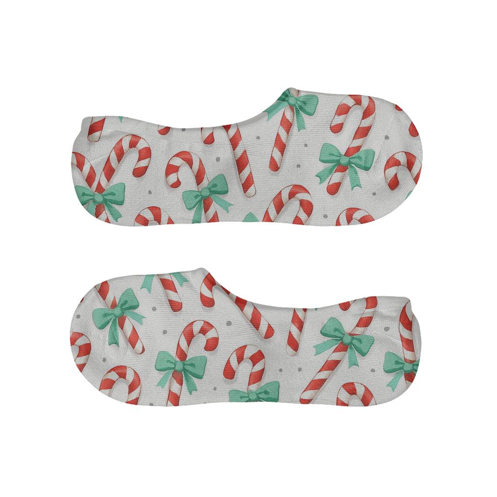Holiday Candy Cane Scatter designer printed no-show socks