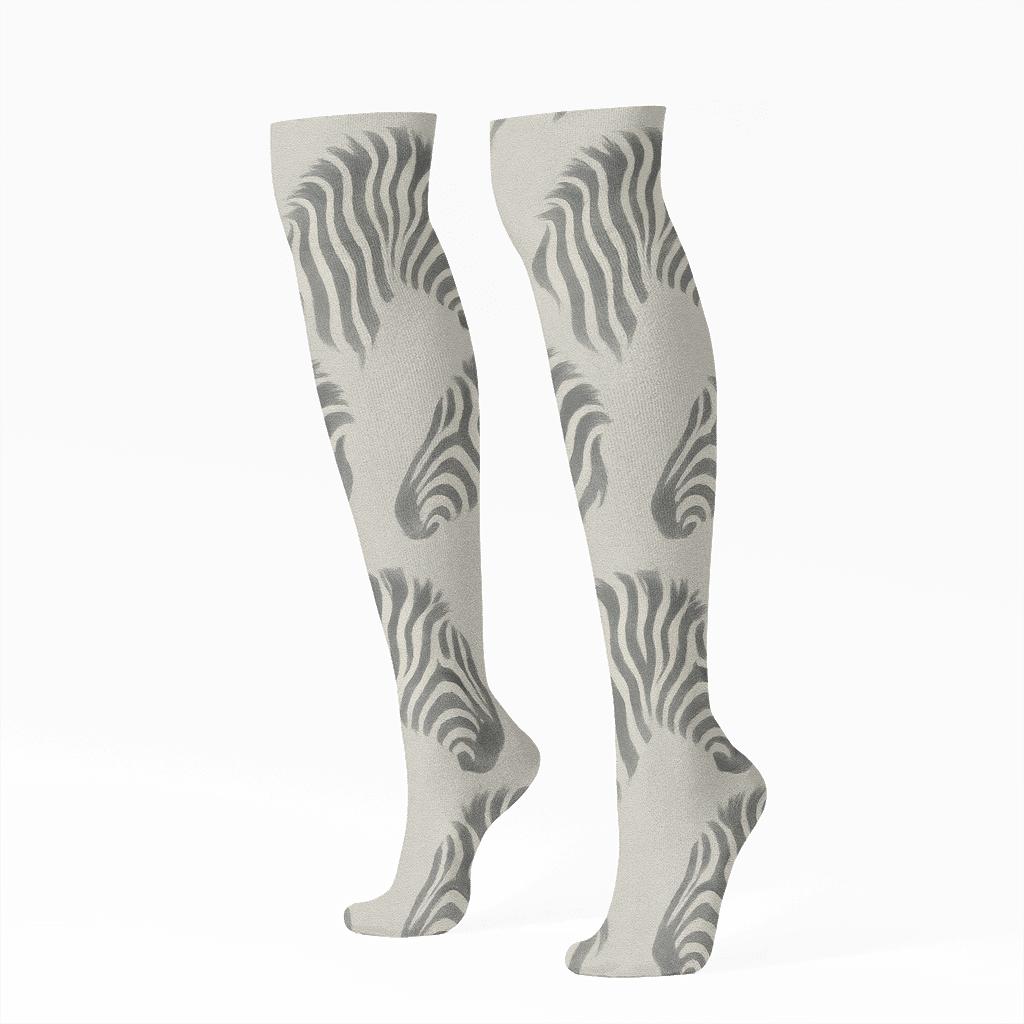Mane Stripe Tessellation On Soft Gray stylish athletic knee-high socks
