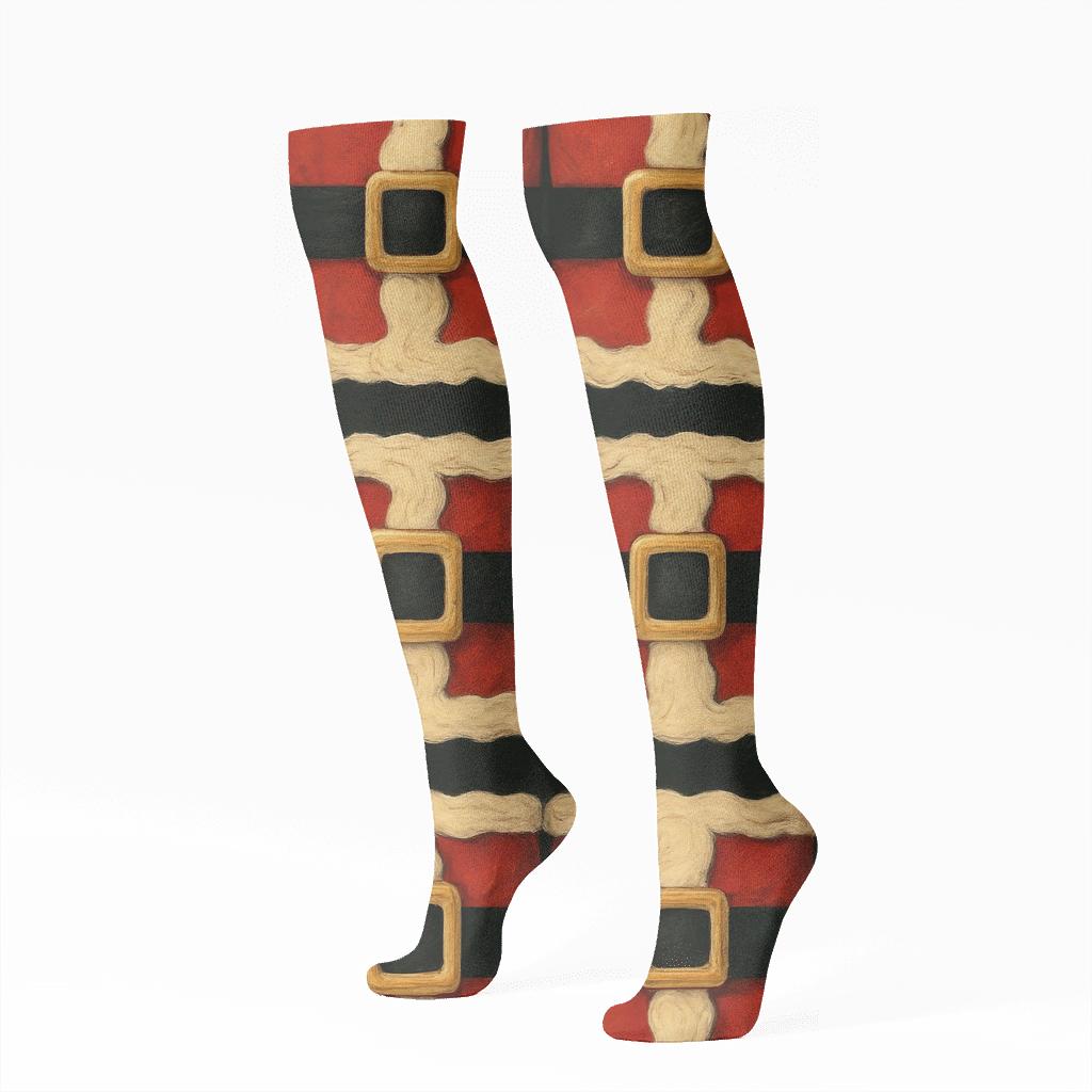 Santa Belt Buckle Progression comfortable cotton knee-high socks