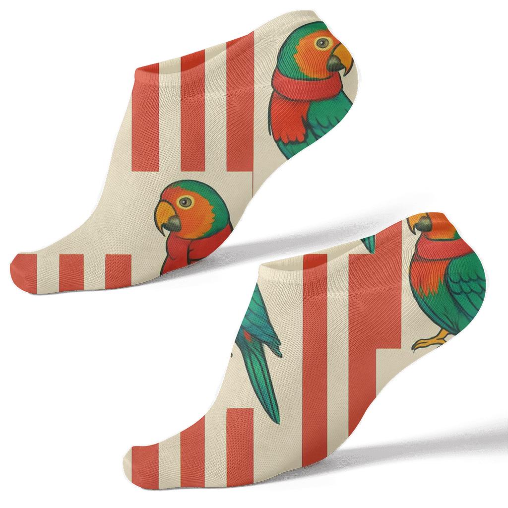Parrot Candy Stripe Alternating Band On Ivory premium sports ankle socks