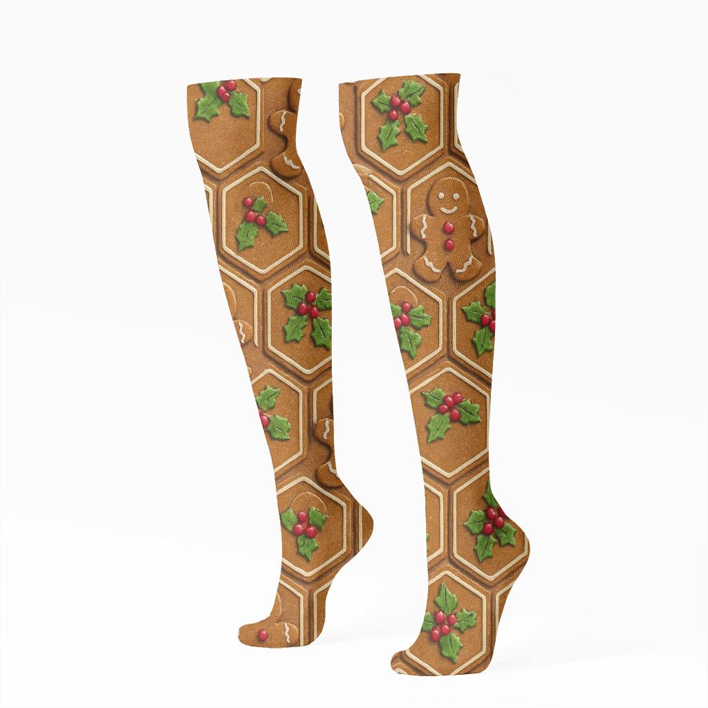 Gingerbread Tile Pattern Christmas Edition designer print knee-high socks