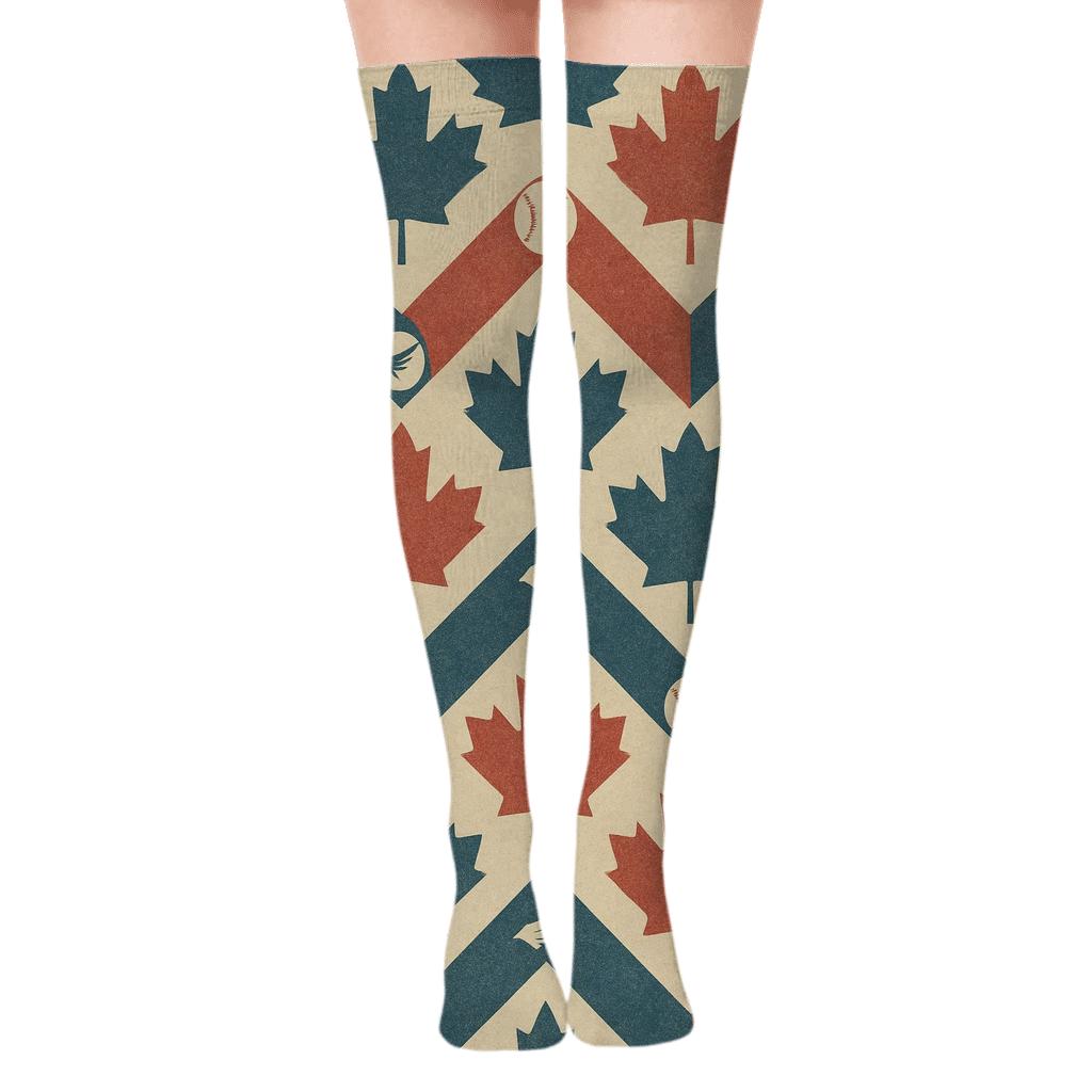 Maple Leaf Chevron With Blue Jays custom over-the-knee socks