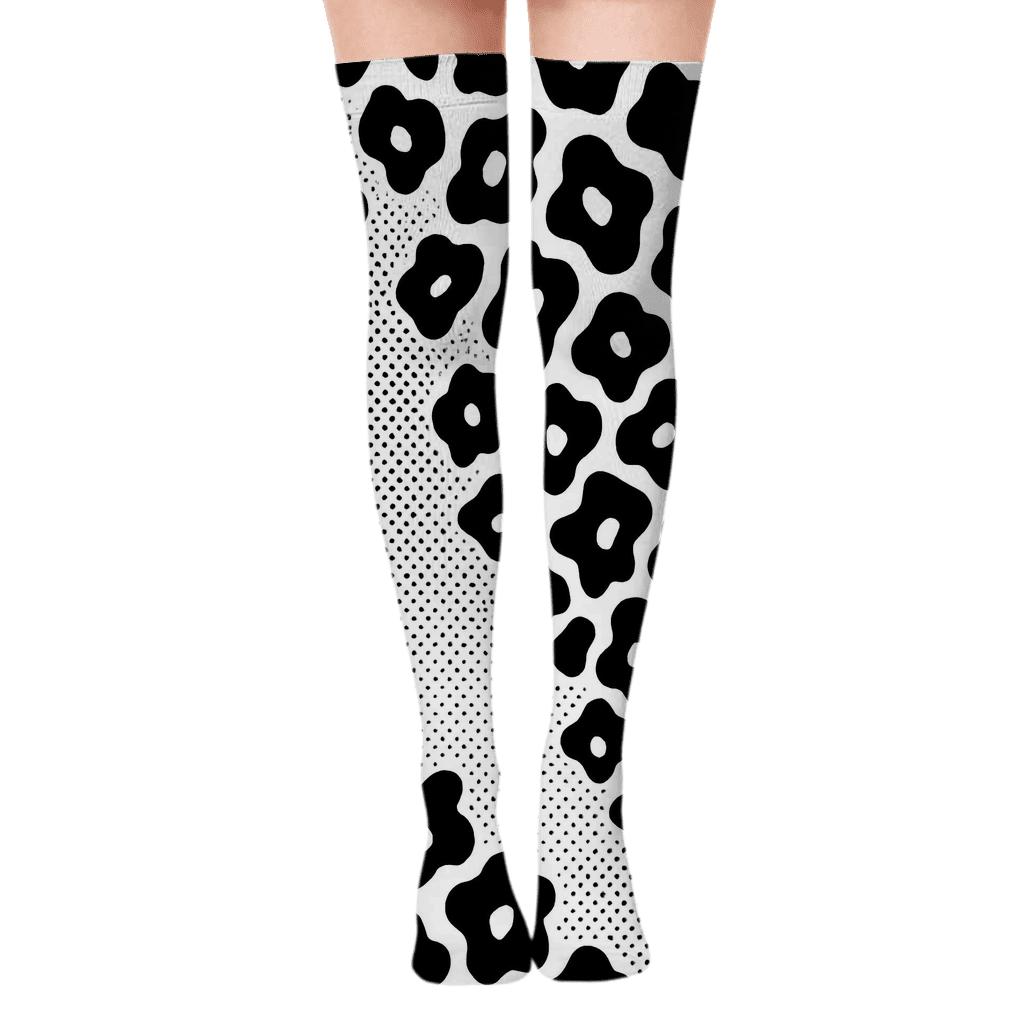 Monochrome Micro Spot Lattice personalized over-the-knee socks