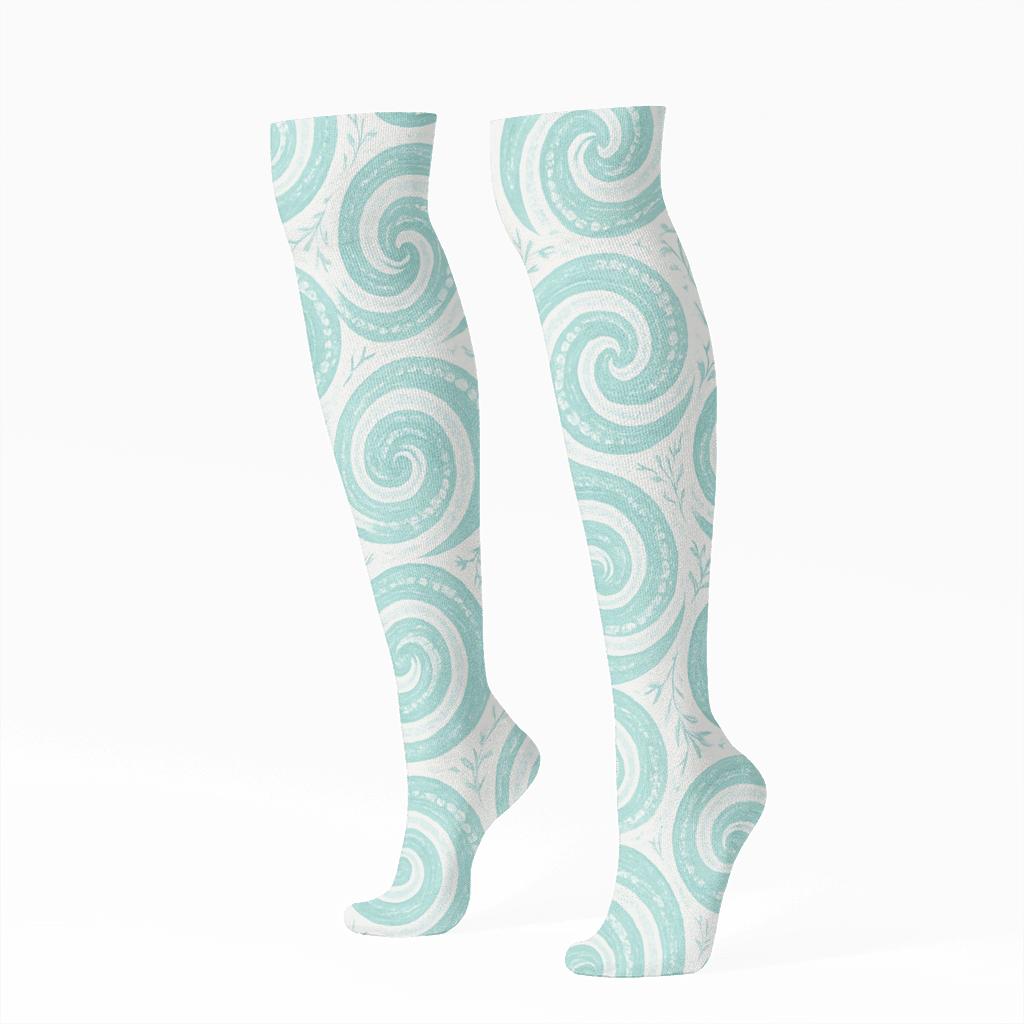Seafoam Spiral Tessellation comfortable cotton knee-high socks
