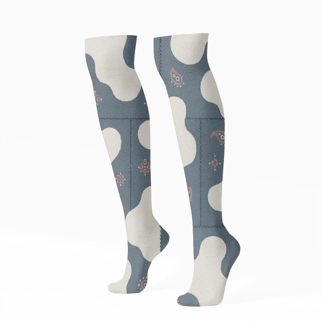 Denim Patchwork With Spot Overlay premium sports knee-high socks