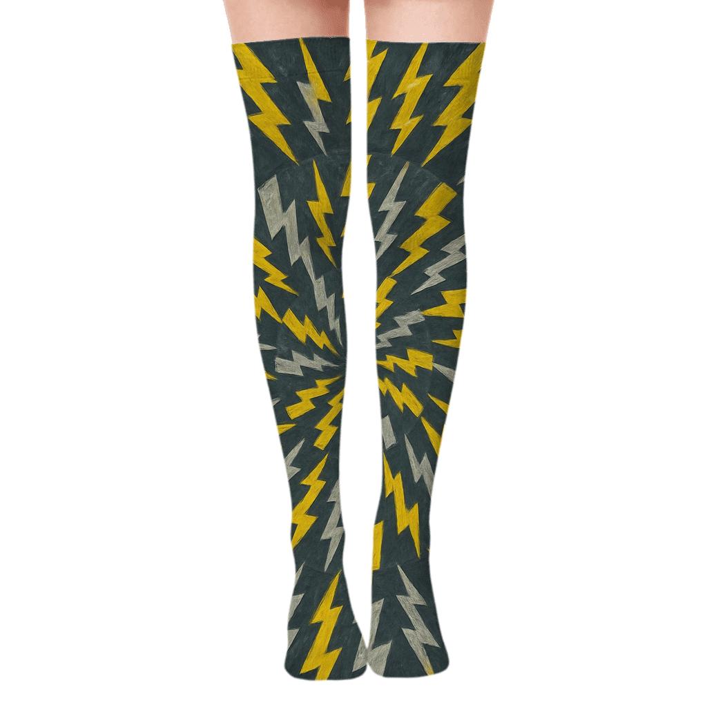 Radial Bolt Burst Mosaic designer print over-the-knee socks