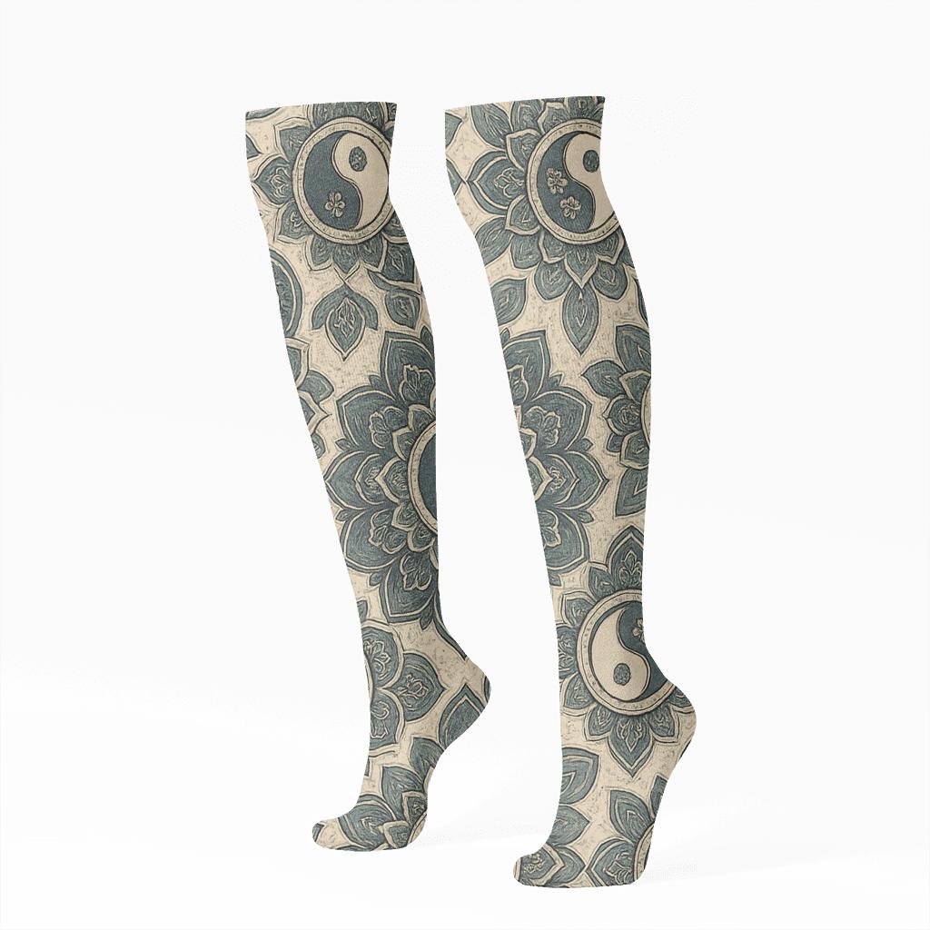 Radial Duality Mandala Collage unique graphic knee-high socks