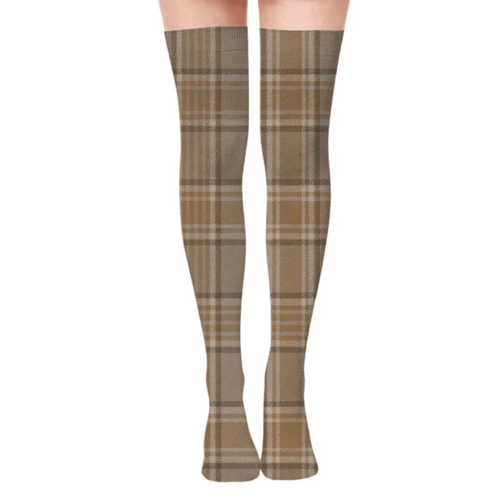 Muted Tartan Layers With Stripe Accents stylish fashion over-the-knee socks