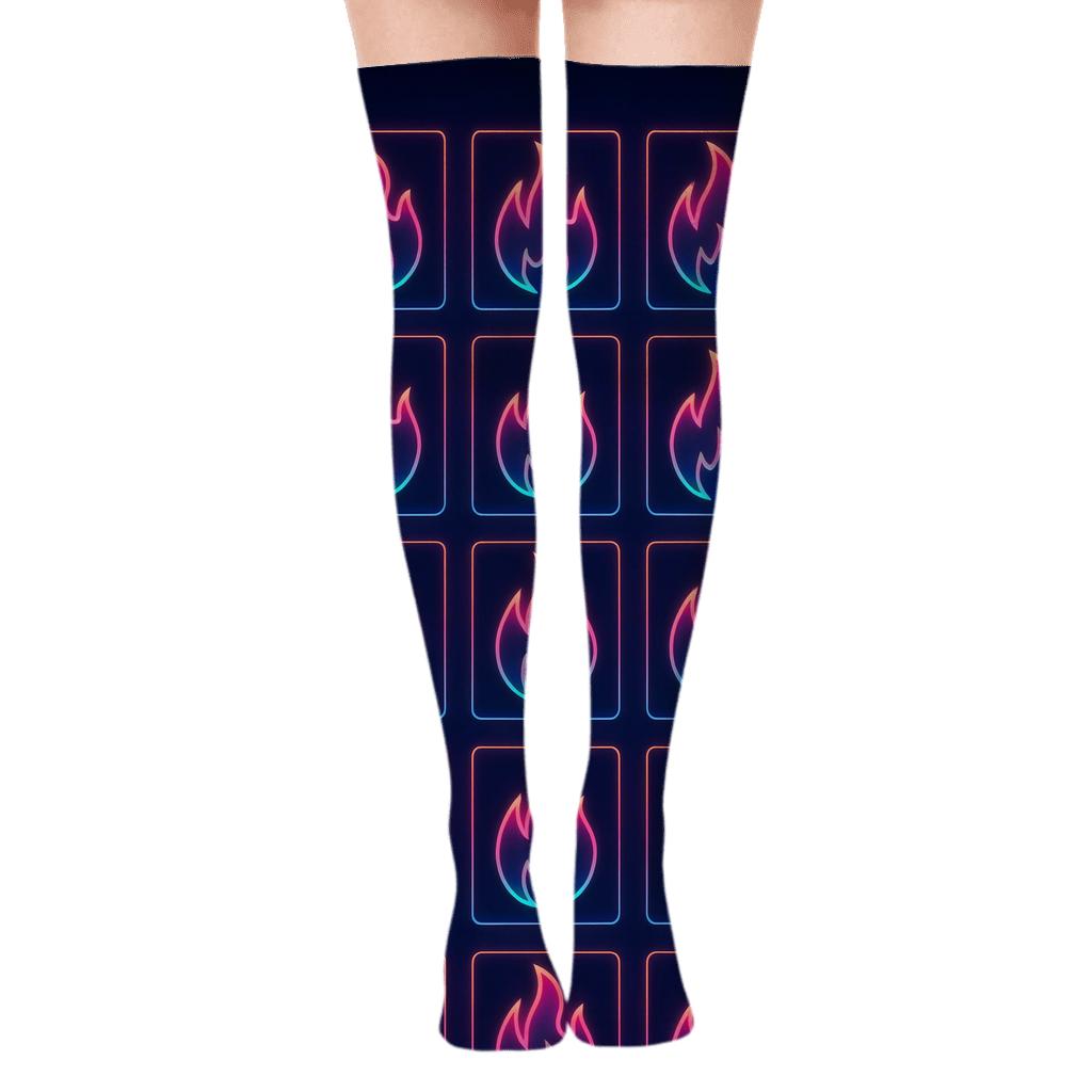 Neon Flame Signage Grid comfortable cotton over-the-knee socks