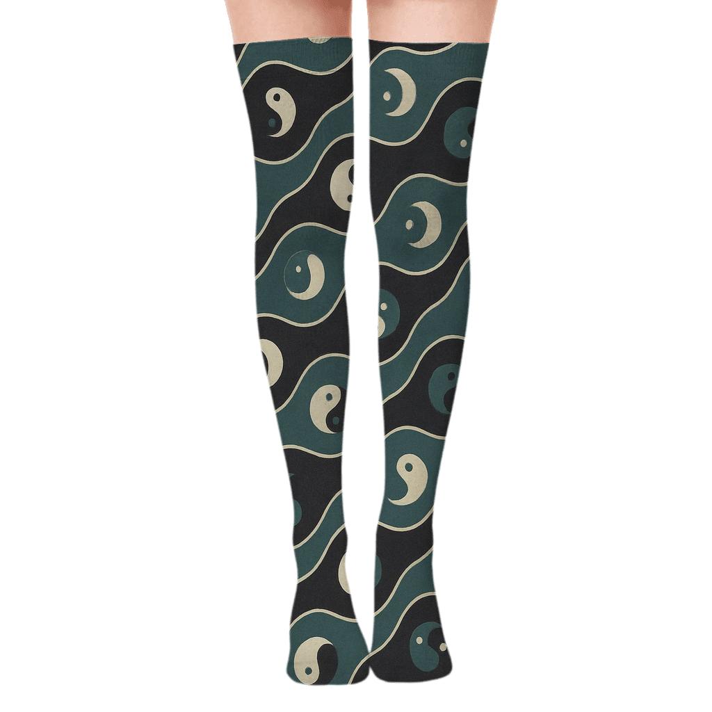 Wave Banding Yin Yang Chevron comfortable cotton over-the-knee socks