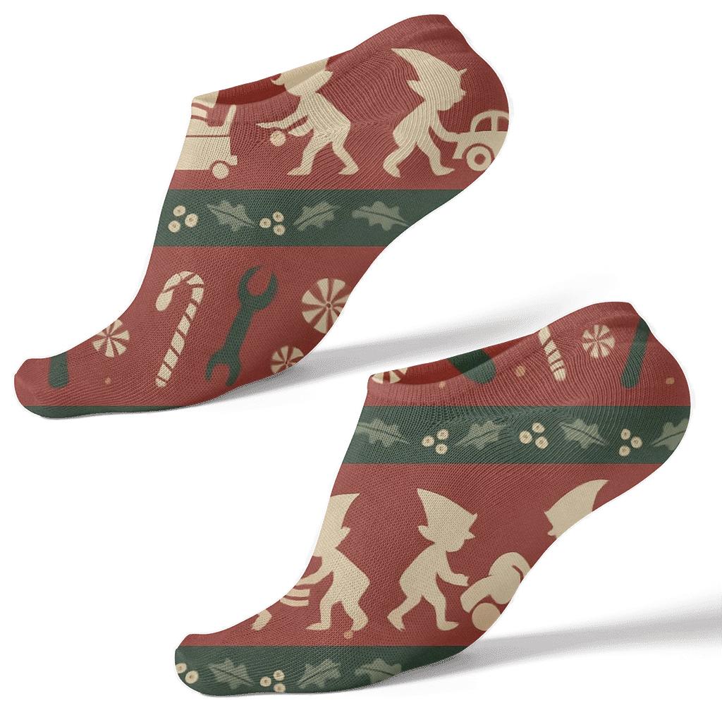 Elves Workshop Band Pattern Christmas custom ankle socks