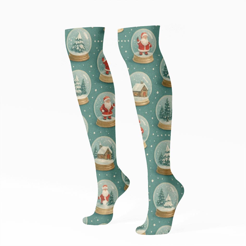 Snow Globe Montage Holiday Collage unique graphic knee-high socks