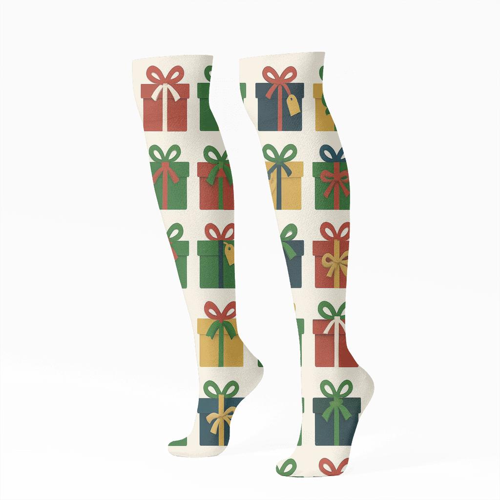 Wrapped Present Tile Holiday Collection personalized knee-high socks
