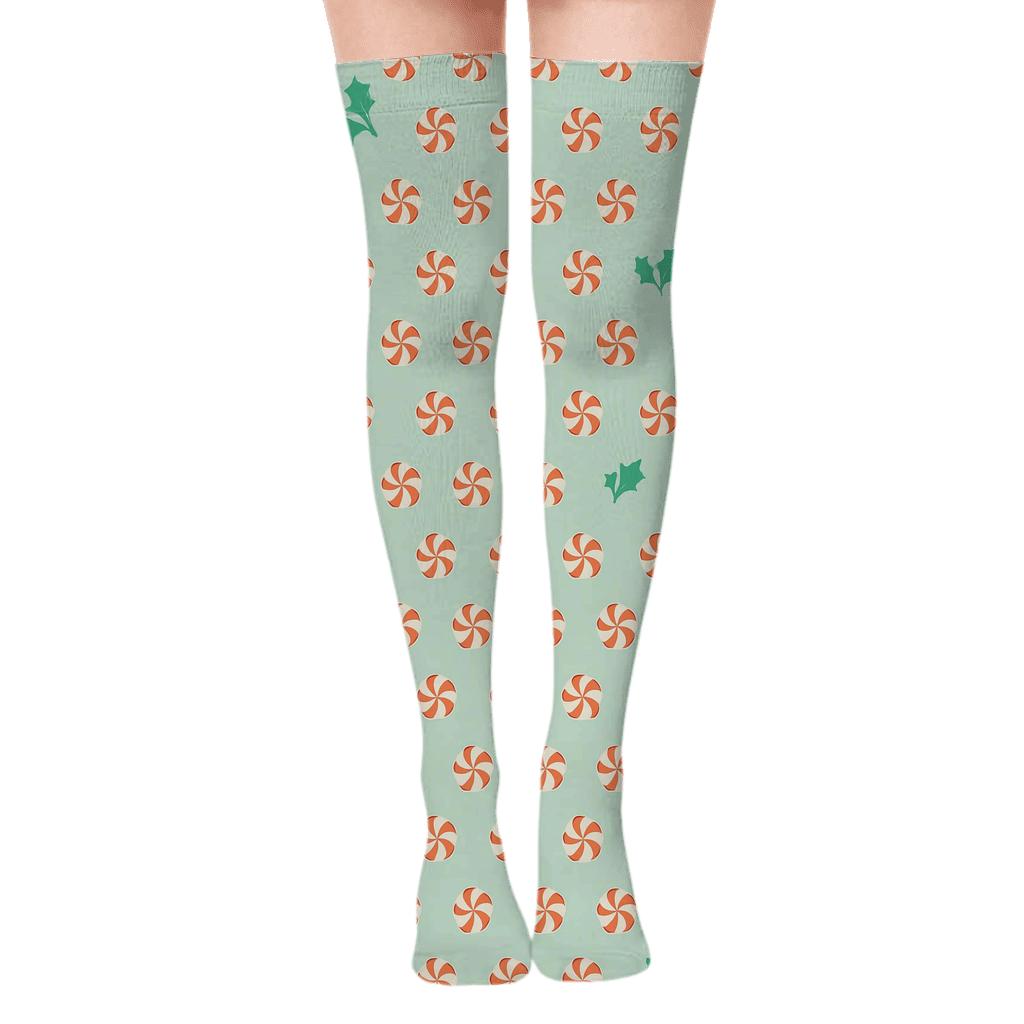 Peppermint Polka Dot Holiday Layout designer print over-the-knee socks