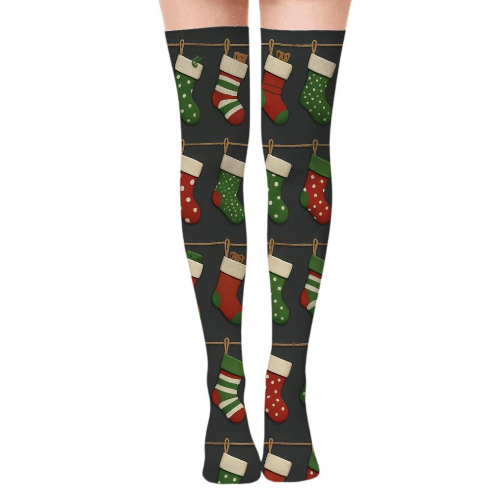 Holiday Stocking Row Pattern Xmas Style premium cozy over-the-knee socks