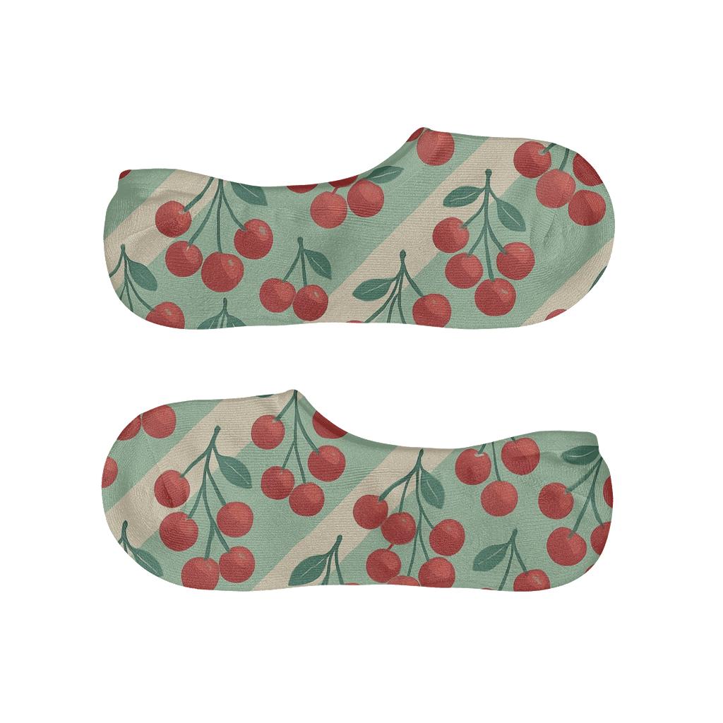 Diagonal Cherry Cluster Bands On Mint personalized no-show socks