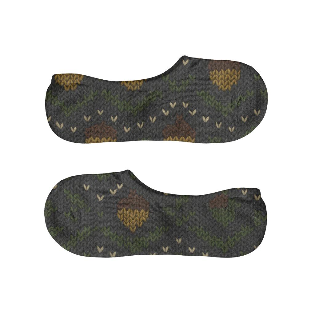 Knitted Acorn Repeat On Charcoal Ground comfortable low-cut socks