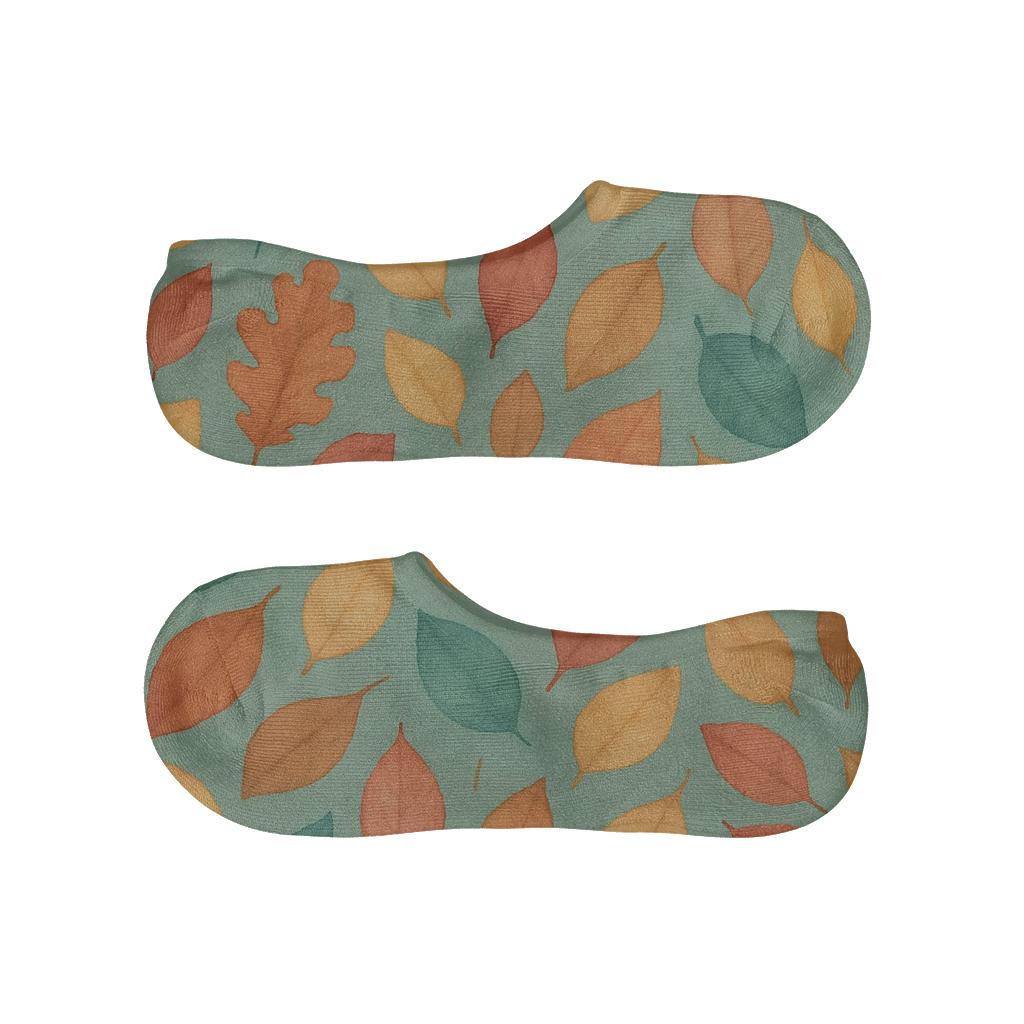 Watercolor Falling Leaves On Teal Field trendy no-show sock styles
