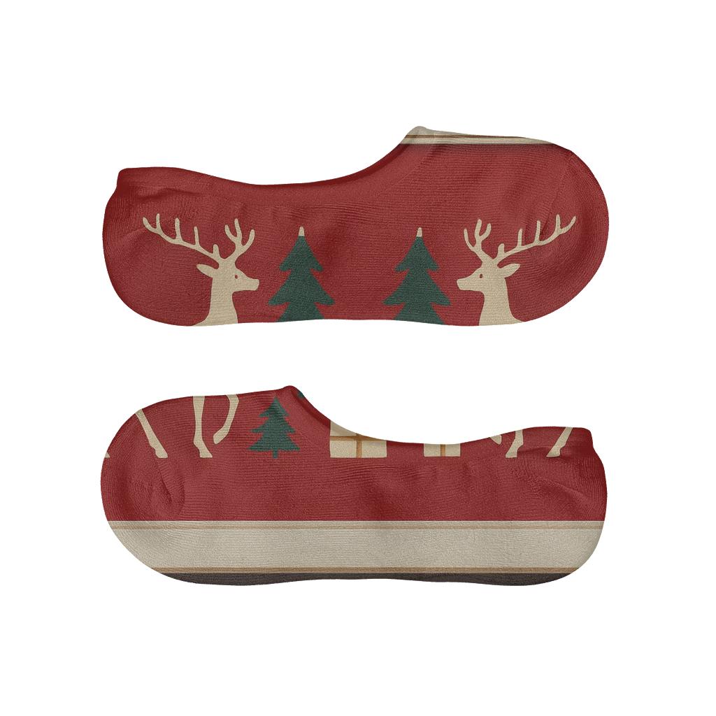 Reindeer Meadow Border On Classic Red unique hidden socks