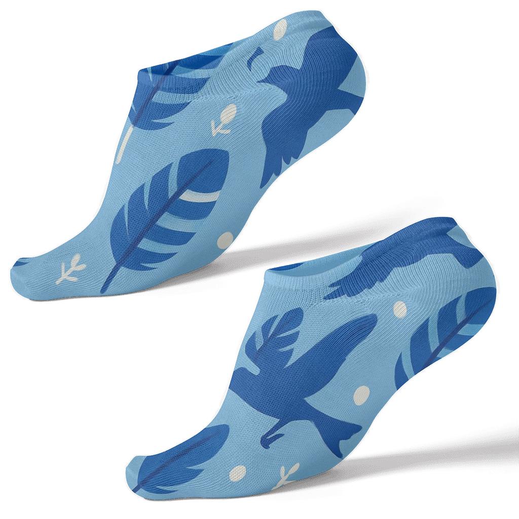 Blue Jay Feather Grid On Sky Blue Background personalized ankle socks
