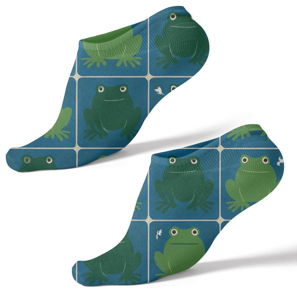 Emerald Frog Silhouette Grid custom ankle socks