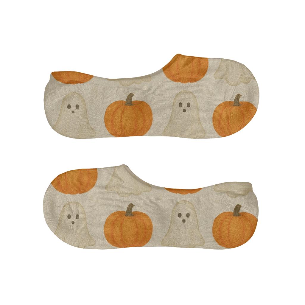 Ghost And Pumpkin Alternating Grid On Proper Background anti-slip no-show socks