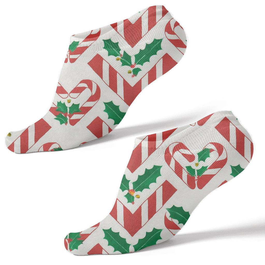 Candy Cane Chevron On Snow White designer print ankle socks