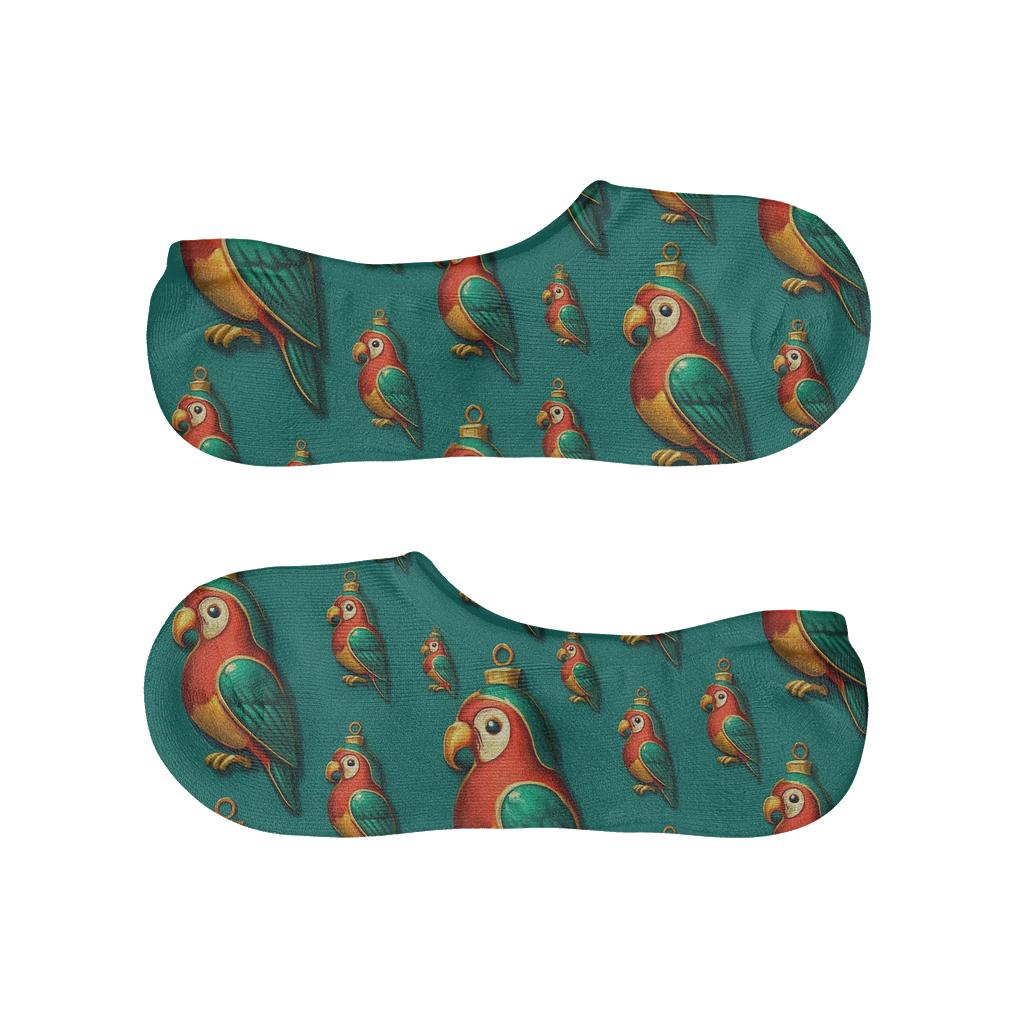 Retro Parrot Bauble Progression On Teal Background low cut no-show socks