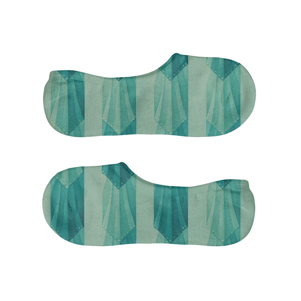 Teal Accordion Pleat Stripe Silhouette On Seafoam Background anti-slip no-show socks