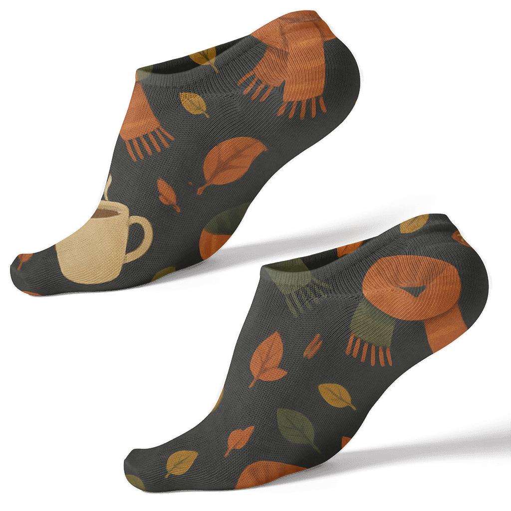 Scattered Coffee Mugs And Scarves On Charcoal personalized ankle socks